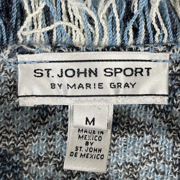 St John Sport Marie Gray Cardigan Womens Size Medium Fringe Knit‎ Wool - Picture 9 of 15